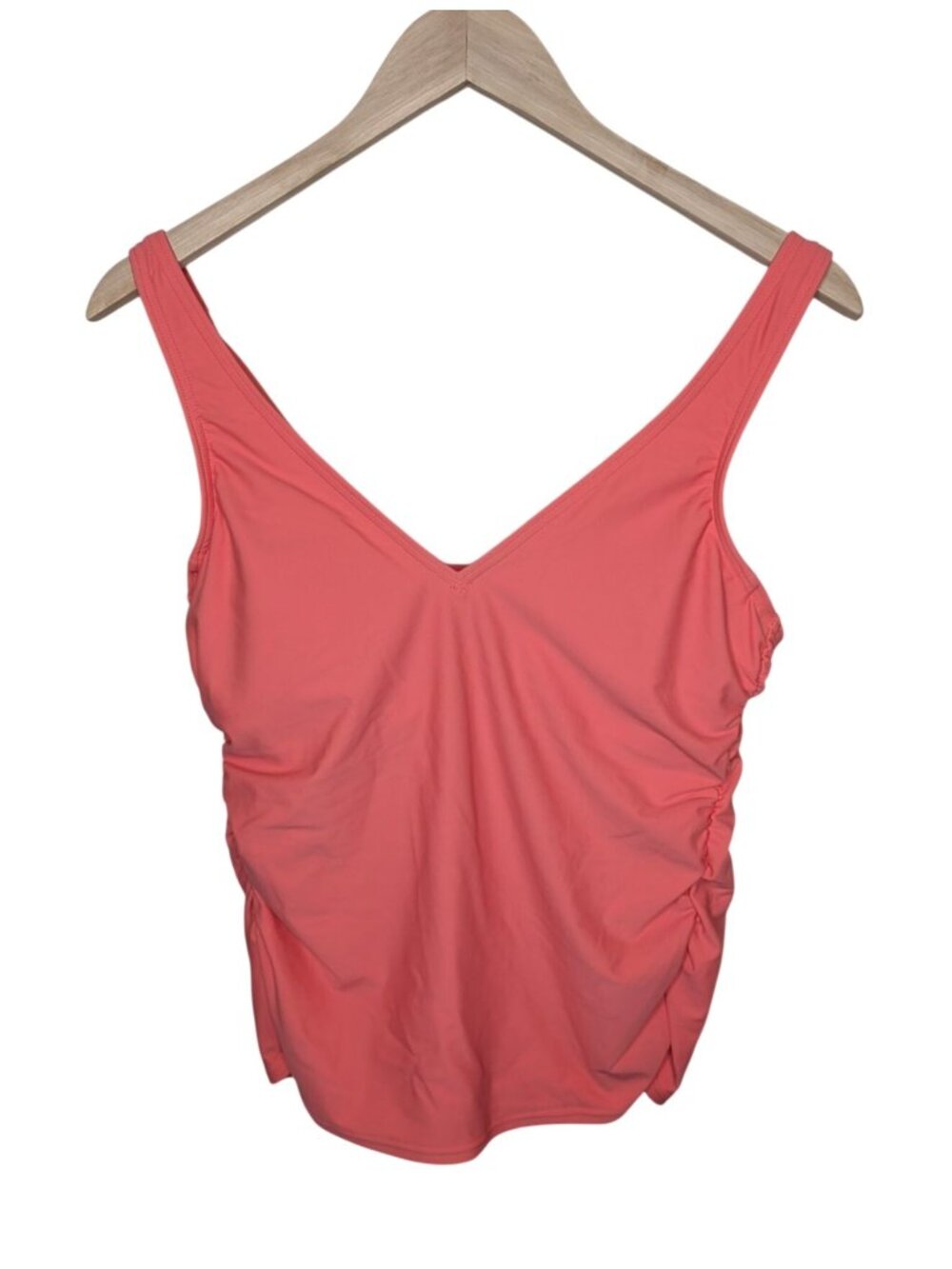Lands' End Women's V Neck Shirred Tankini Top Coral Pink 10